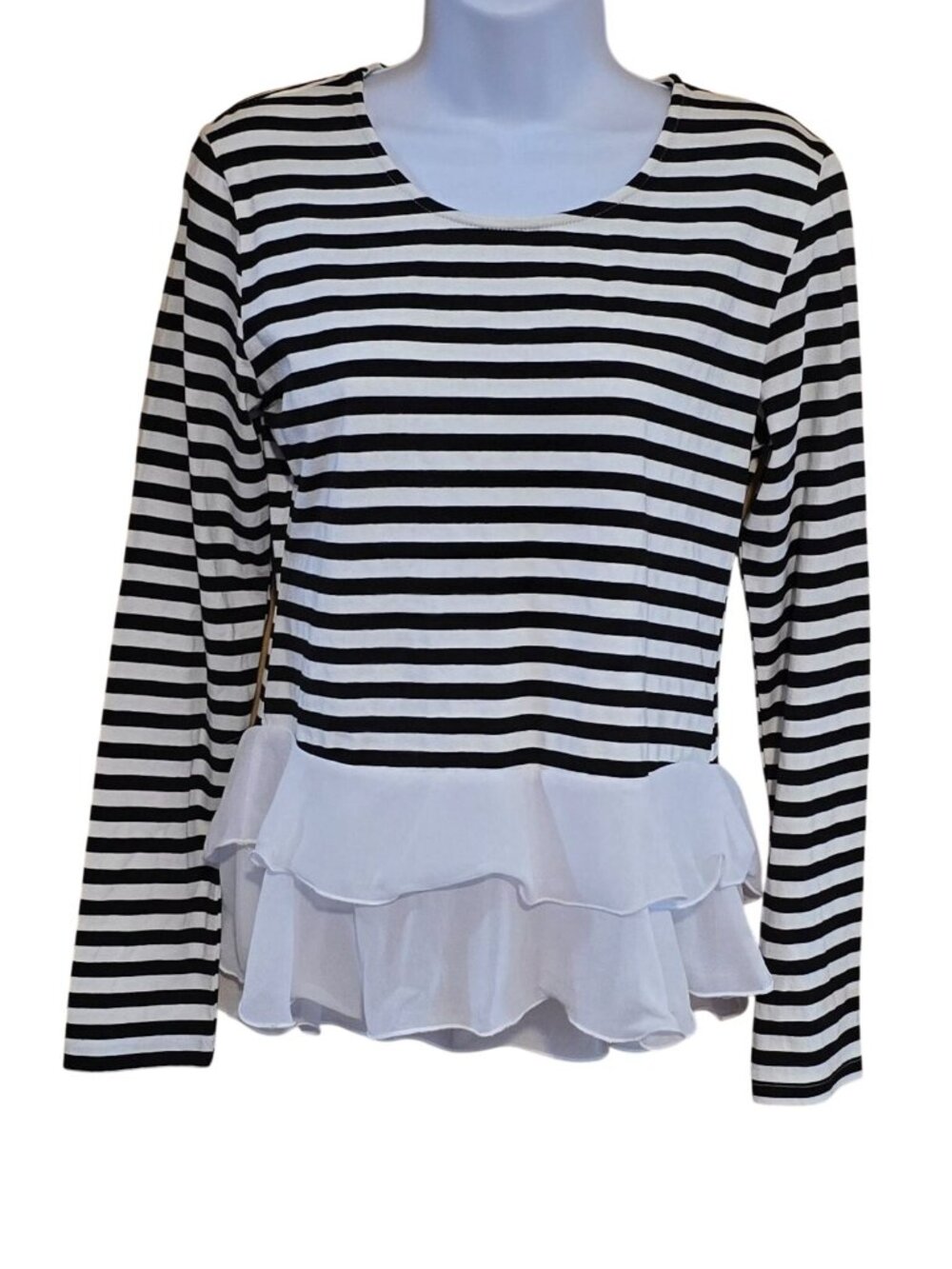 Black & White Stripe Long Sleeve Shirt Sheer Ruffle accent Academia cottagecore